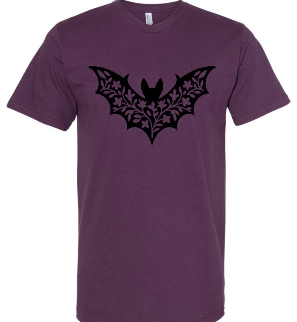Floral Bat Silhouette - PLUM - T-Shirt