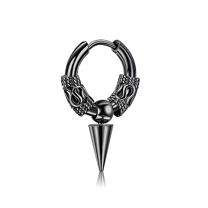 Punk Dragon Pattern Spike Stainless Steel Hoop Earrings