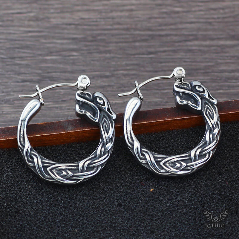 Punk Viking Dragon Stainless Steel Stud Earrings