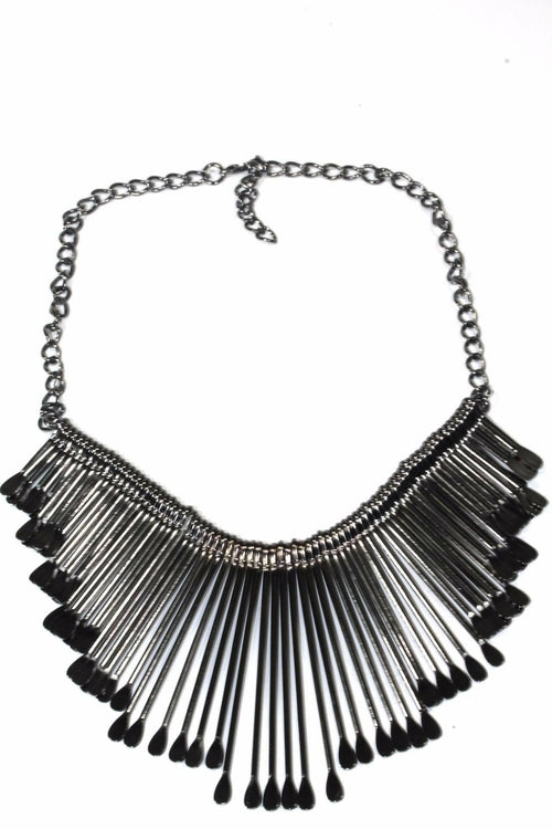 Silver Fringe Oar Statement Necklace Boho Adjustable Choker