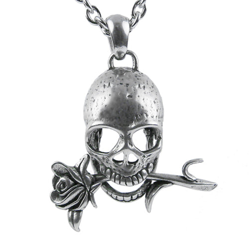 Skull And Rose Necklace Gothic Skull Pendant For Men