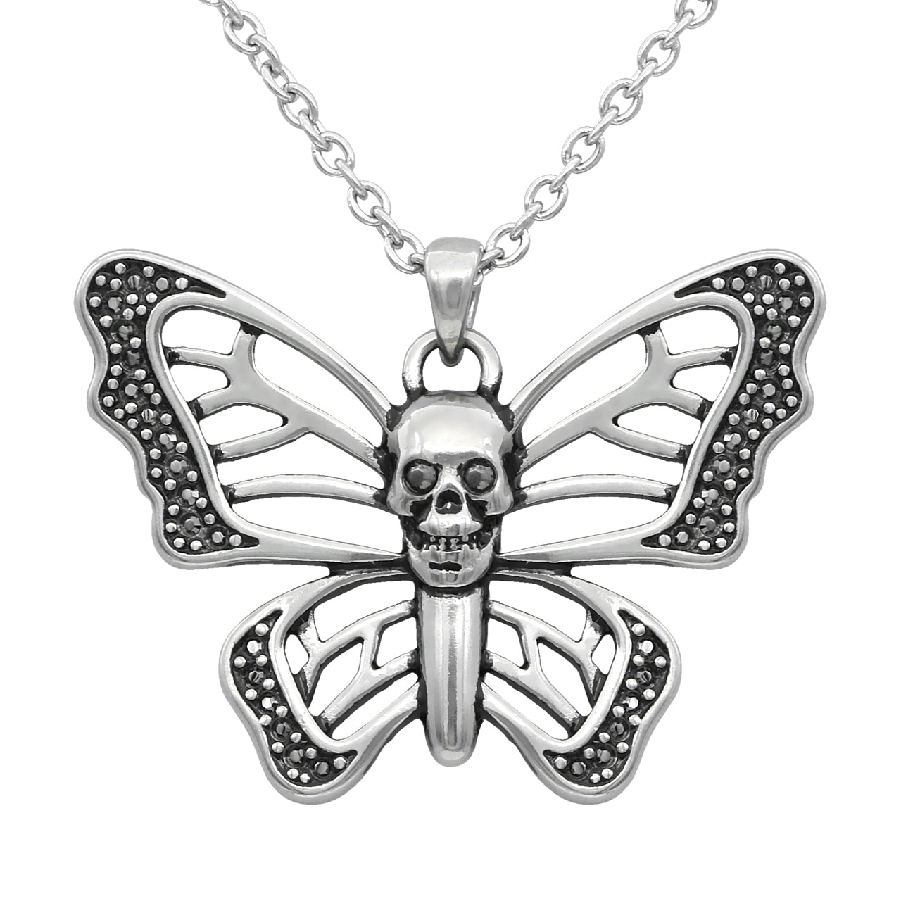 Skull Butterfly Necklace Silver Gothic Pendant Chain