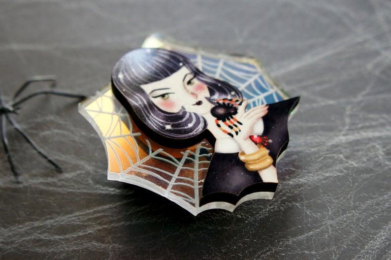 Spider Woman with Web Brooch by Laliblue