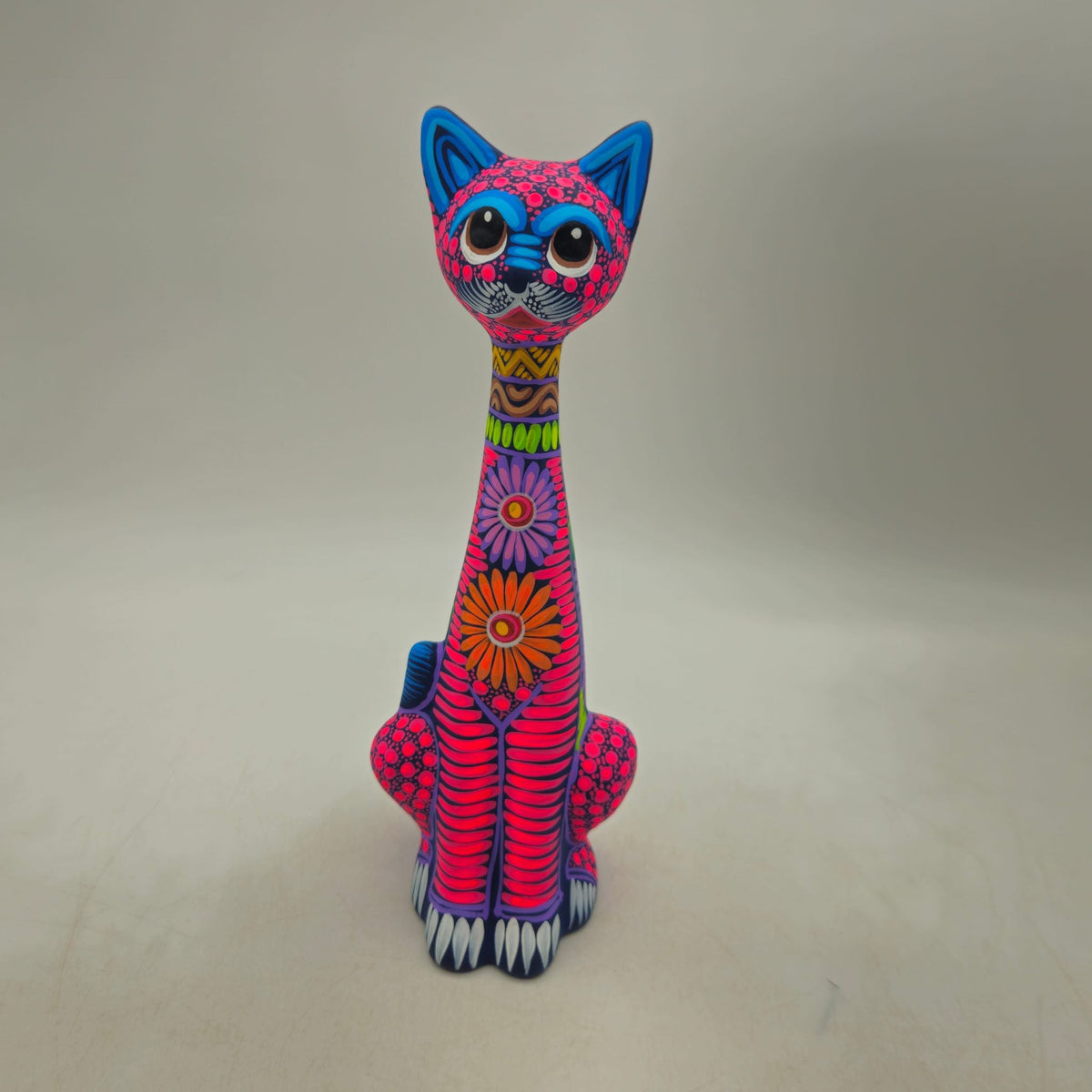 Tall Alebrije Cat Statue | Floral Folk Art Design
