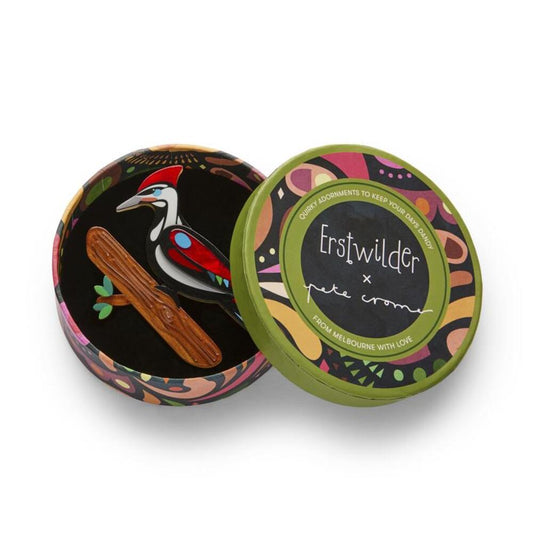 The Persistent Pileated Woodpecker Brooch by Erstwilder
