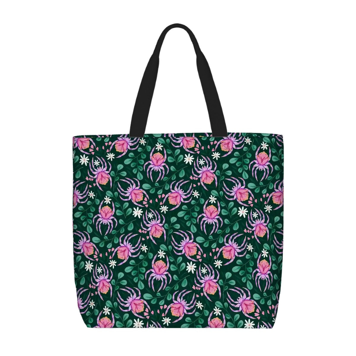 Printed Beach Bag / XL Tote Bag - floral spiders