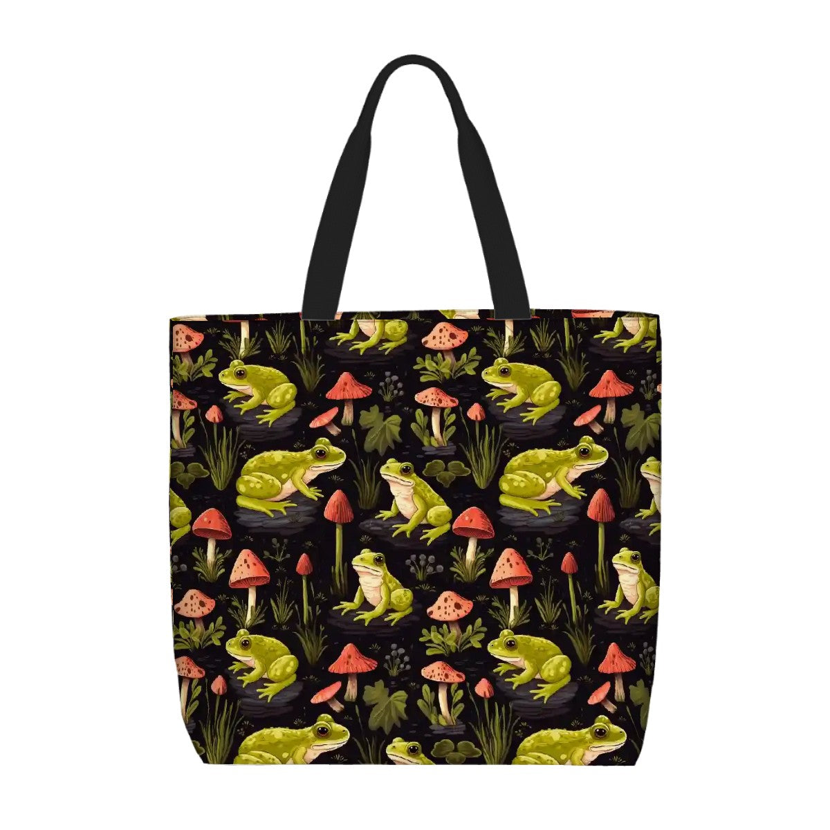 Printed Beach Bag / XL Tote Bag - Mushroom Frogs