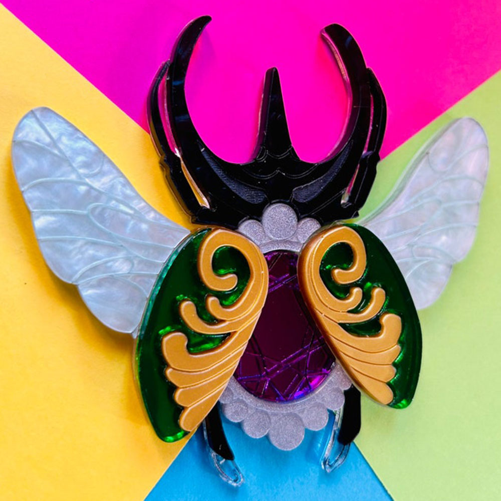 Victorian Age Inspired Insect Jewels Statement Acrylic Brooch - Scarab by Makokot Design