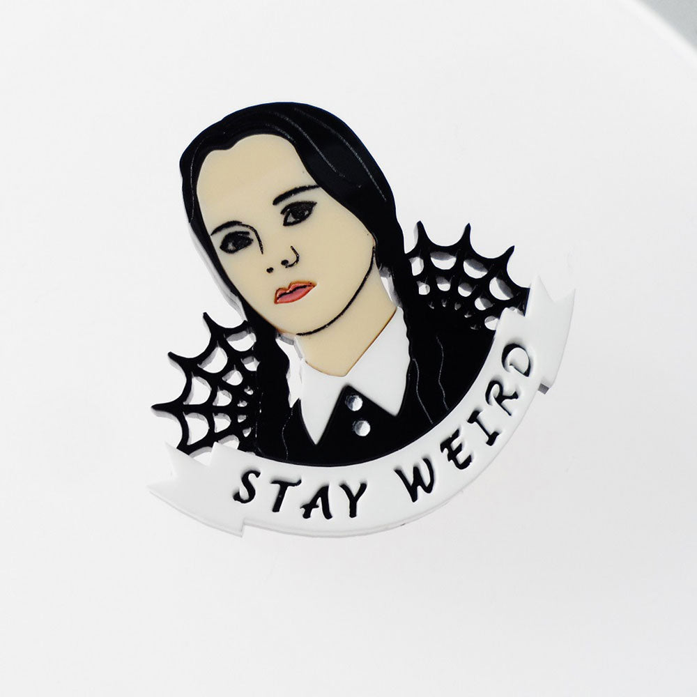 Wednesday Addams Stay Weird Brooch by Cherryloco