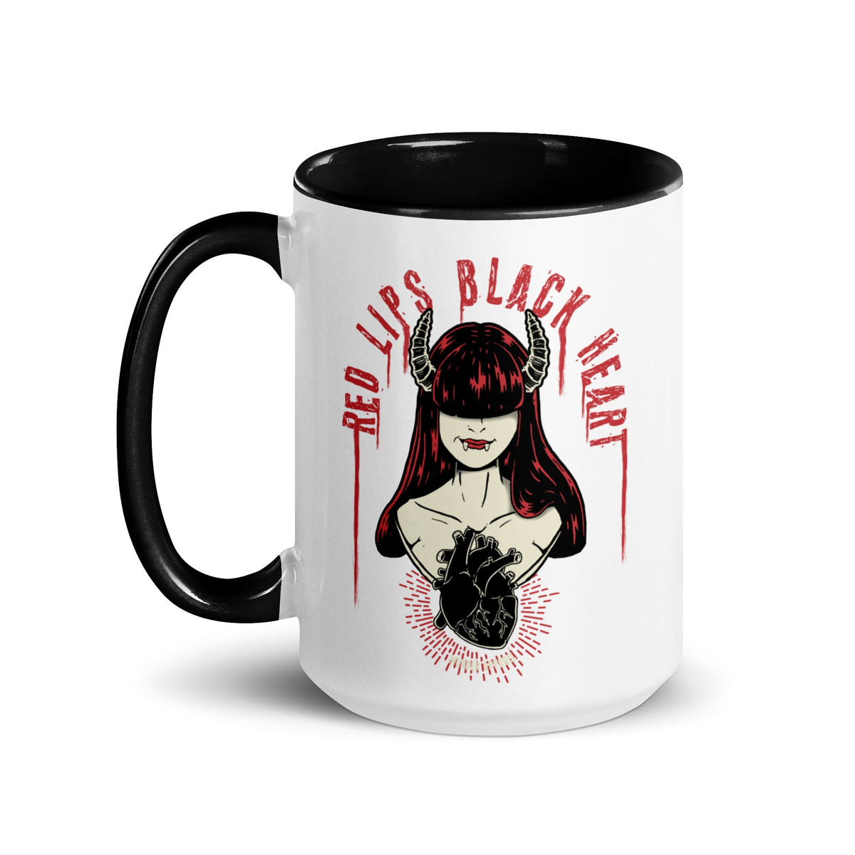 Red Lips Black Heart Mug