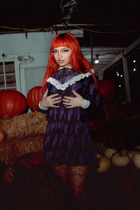 666 Pentagram Print Victorian Lace Dress