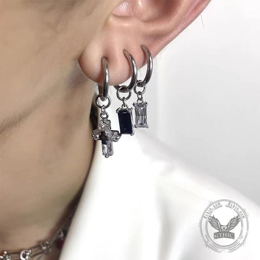 Zircon Cross Stainless Steel Drop Earrings