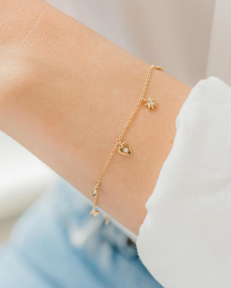 14k Gold and Diamond Charm Bracelet