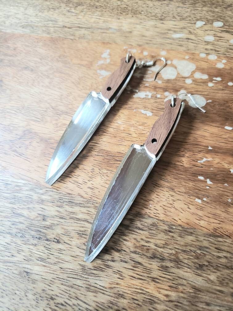 Pendientes de cuchillo espejado de madera de nogal