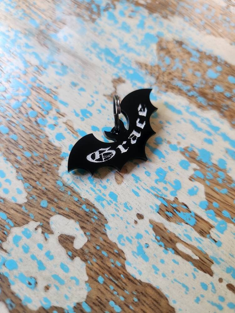 Personalized Gothic Bat Pet Tag