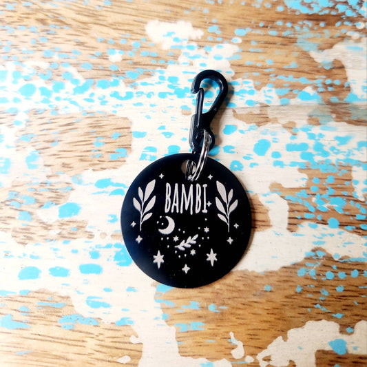 Metal Circle Pet Tag - Botanical Moon