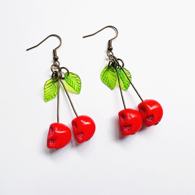 Blood Cherry Skull Earrings