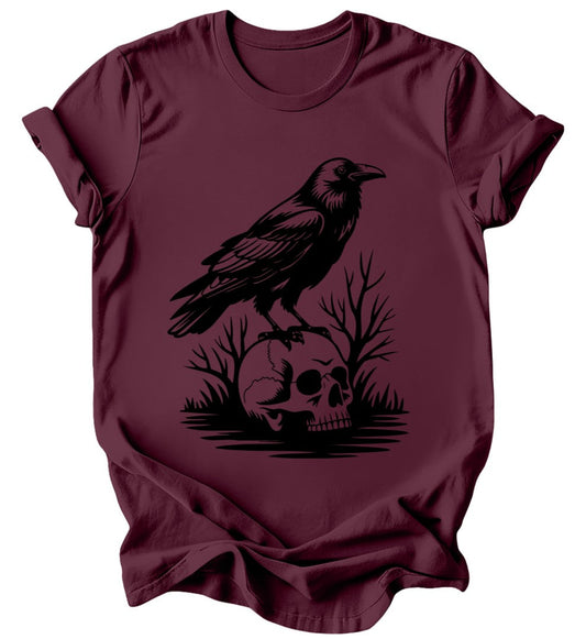 Raven Skull - Burgundy or Emerald T-Shirt
