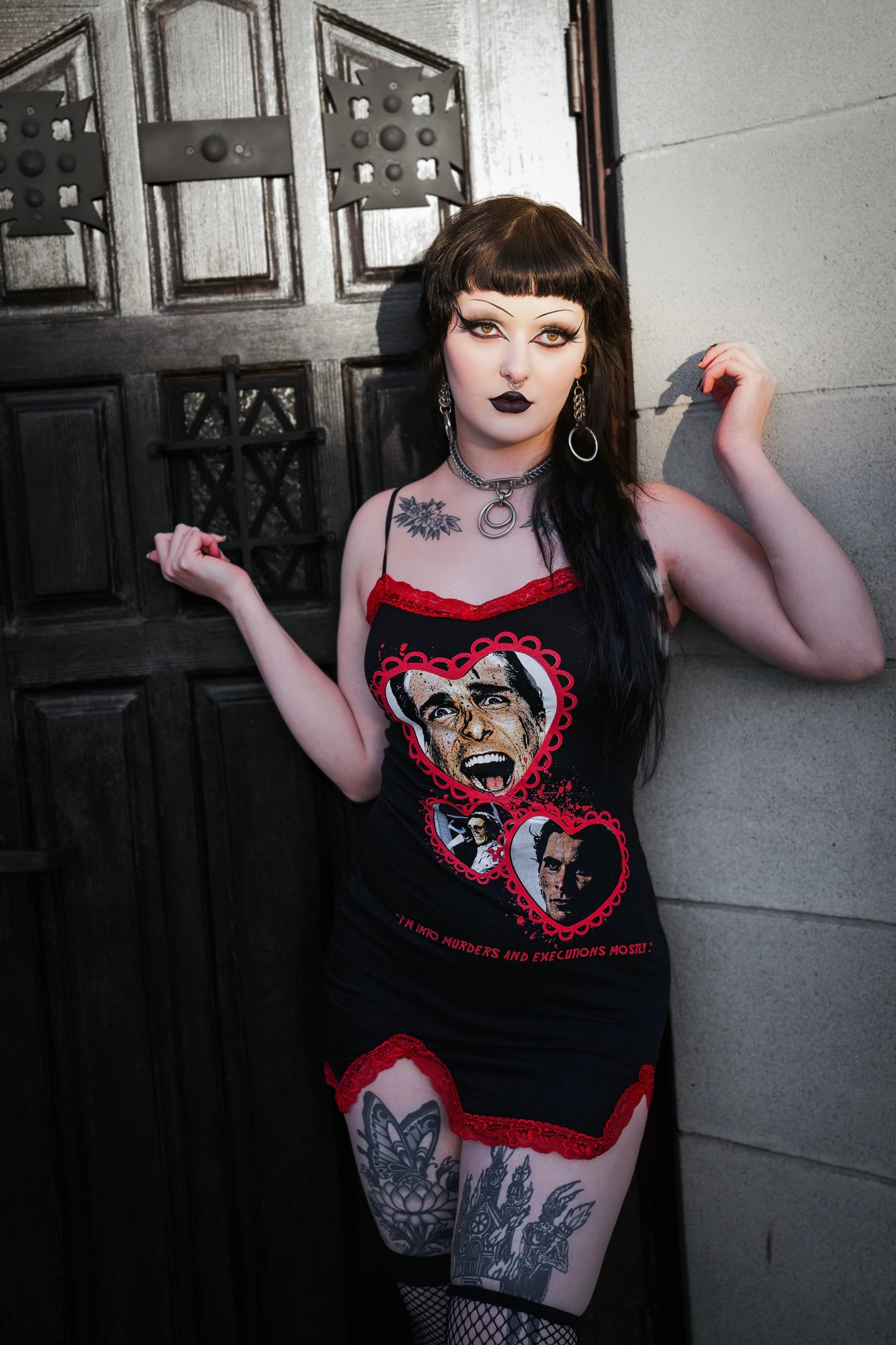 American Psycho Slit Red Lace Dress S