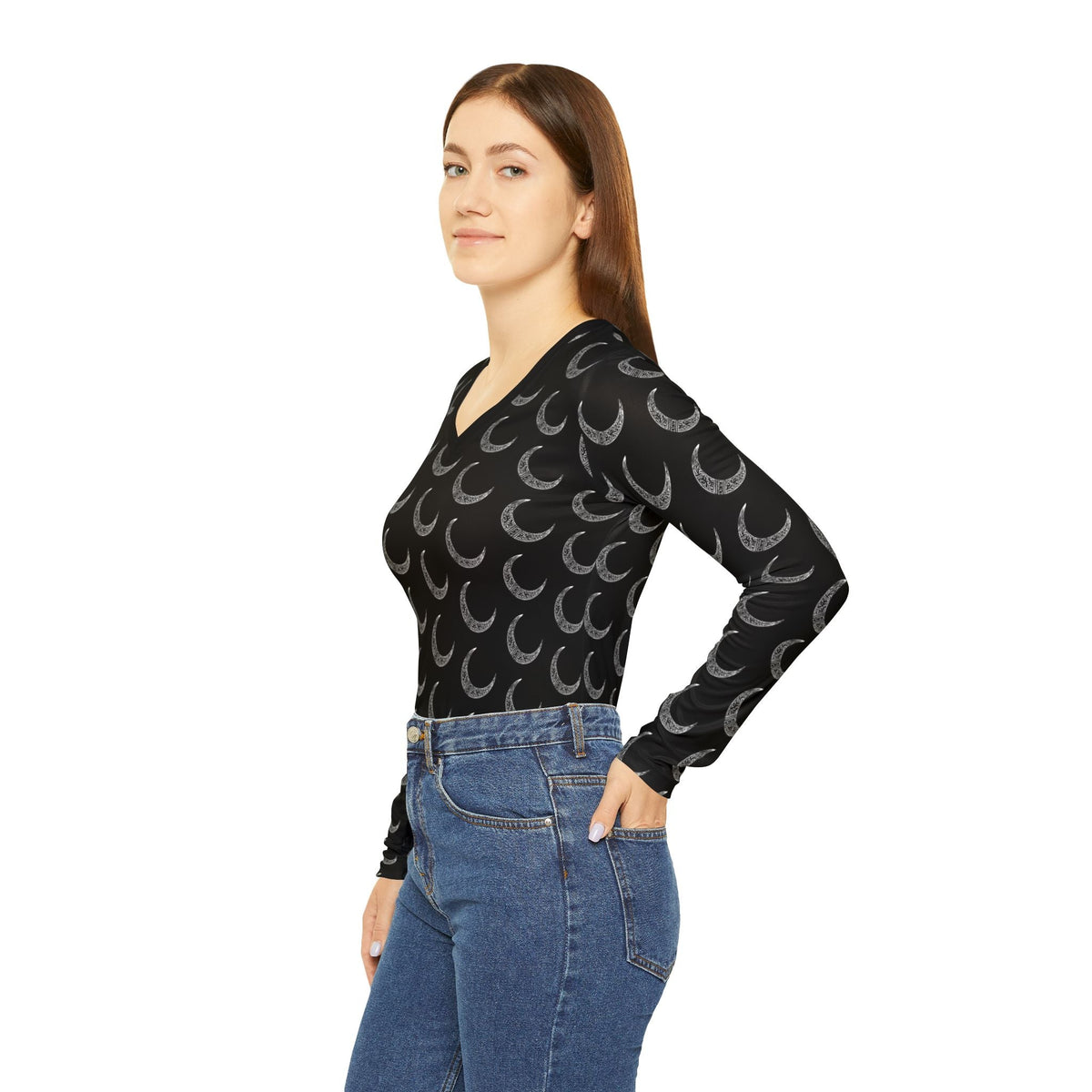 Victorian Crescent Moon Long Sleeve T-Shirt (Womens Cut)