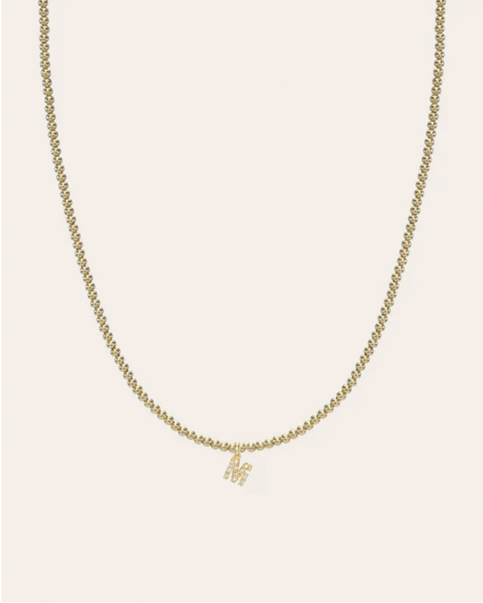 14K Gold Mini Diamond Initial Bead Necklace