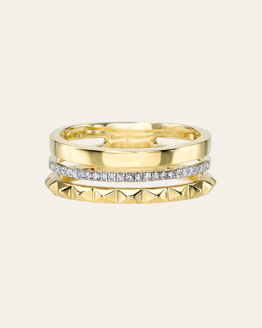 14K Gold Diamond Spike Ring Stack