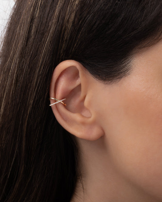 14K Gold and Diamond X Ear Cuff