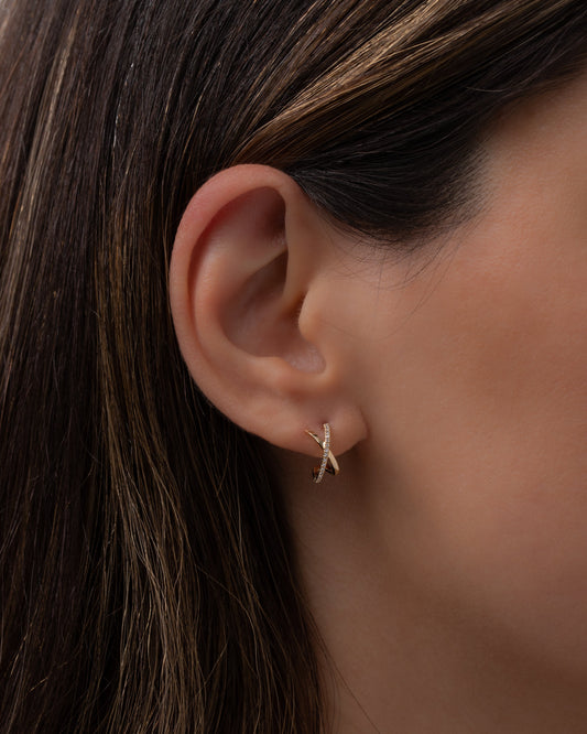 14K Gold and Diamond X Stud Earrings