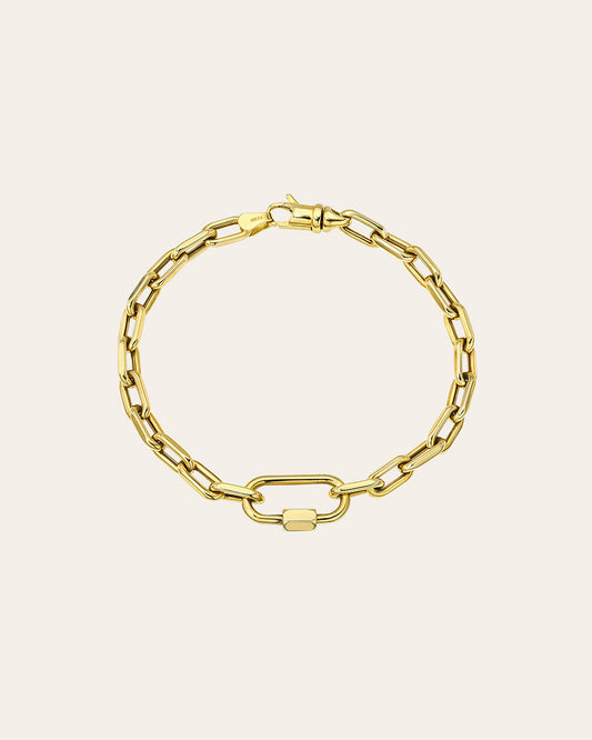 14k Gold Large Open Link Chain with Carabiner Bracelet