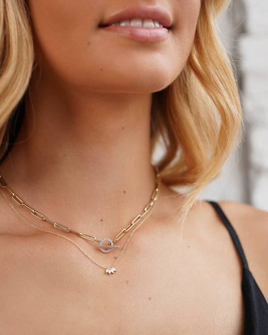 14k Gold Large Paper Clip Chain with Diamond Toggle Necklace