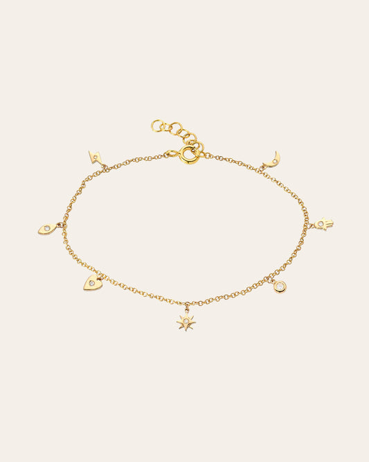 14k Gold and Diamond Charm Bracelet