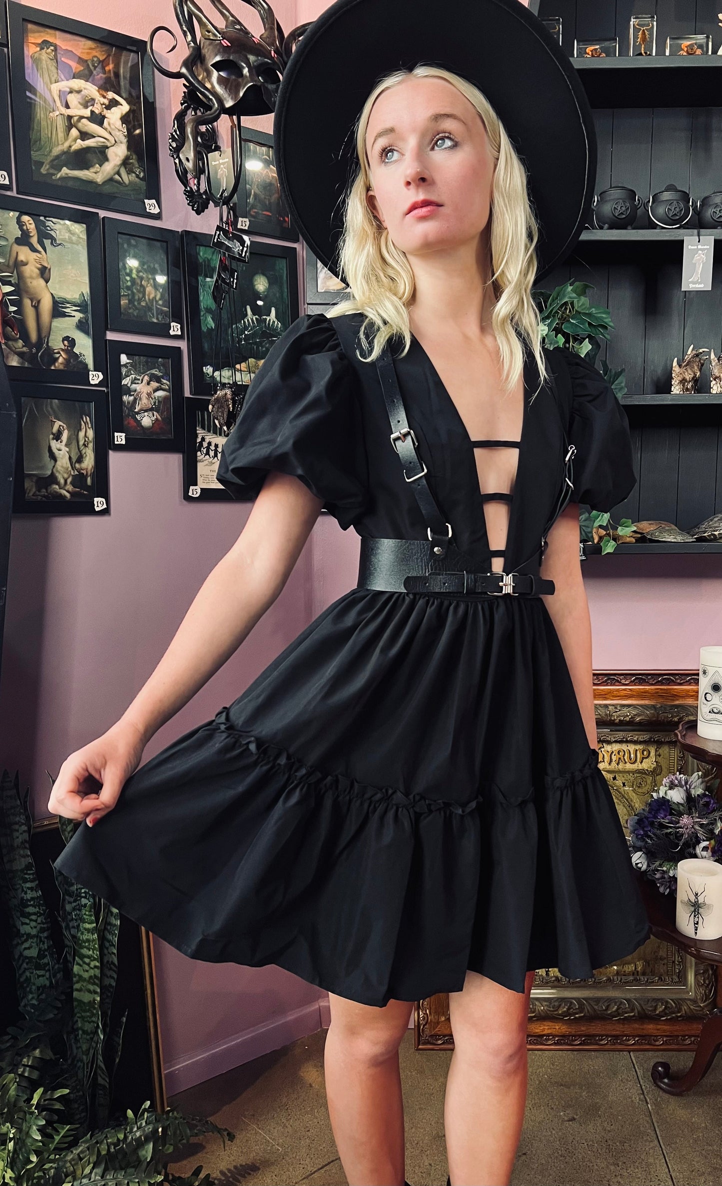 Austen - Cottage Core Bubble Party Dress with Cut Out Neckline - READY TO SHIP