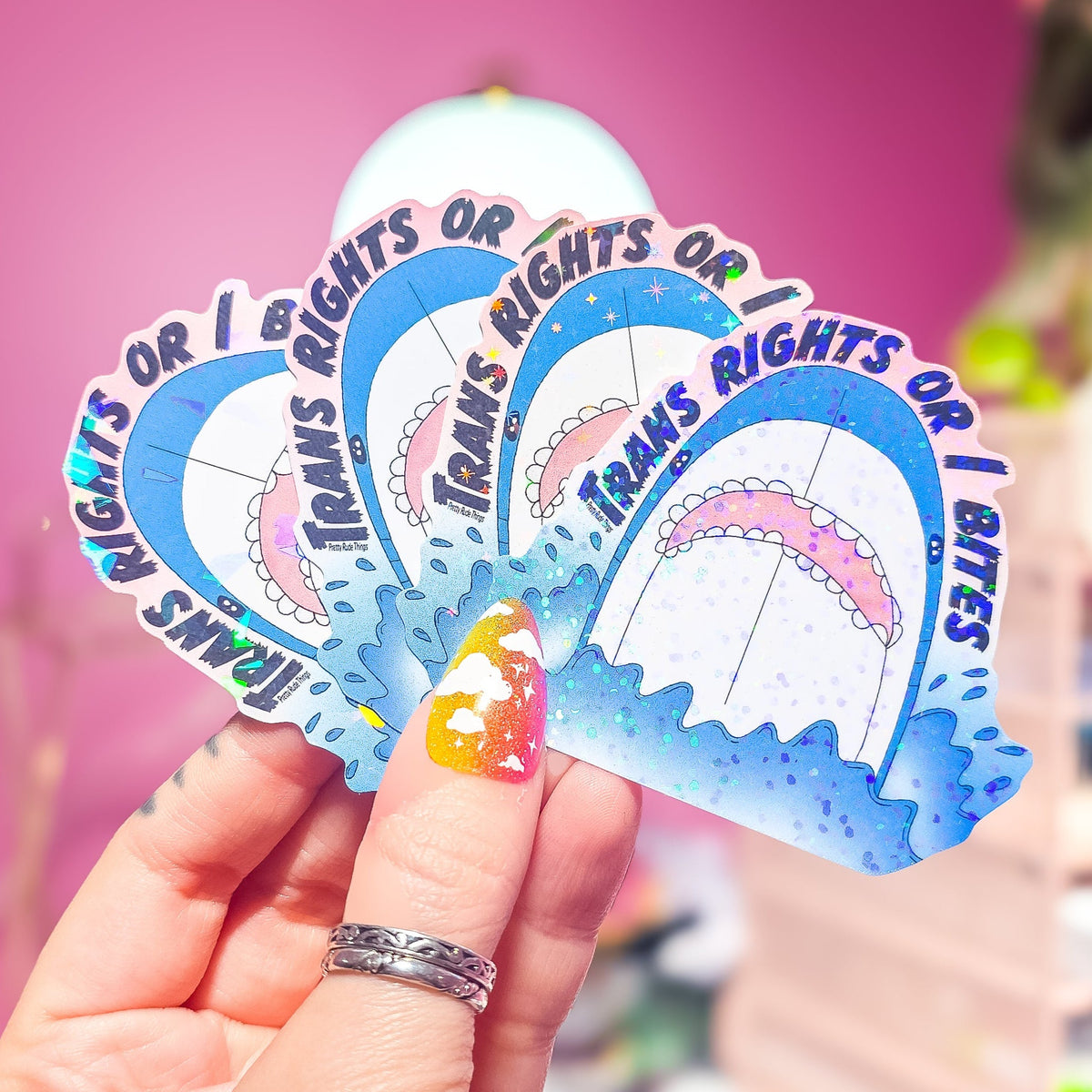 Trans Right or I Bites BLÅHAJ Shark Sticker, 2.75 x 2.6 in.
