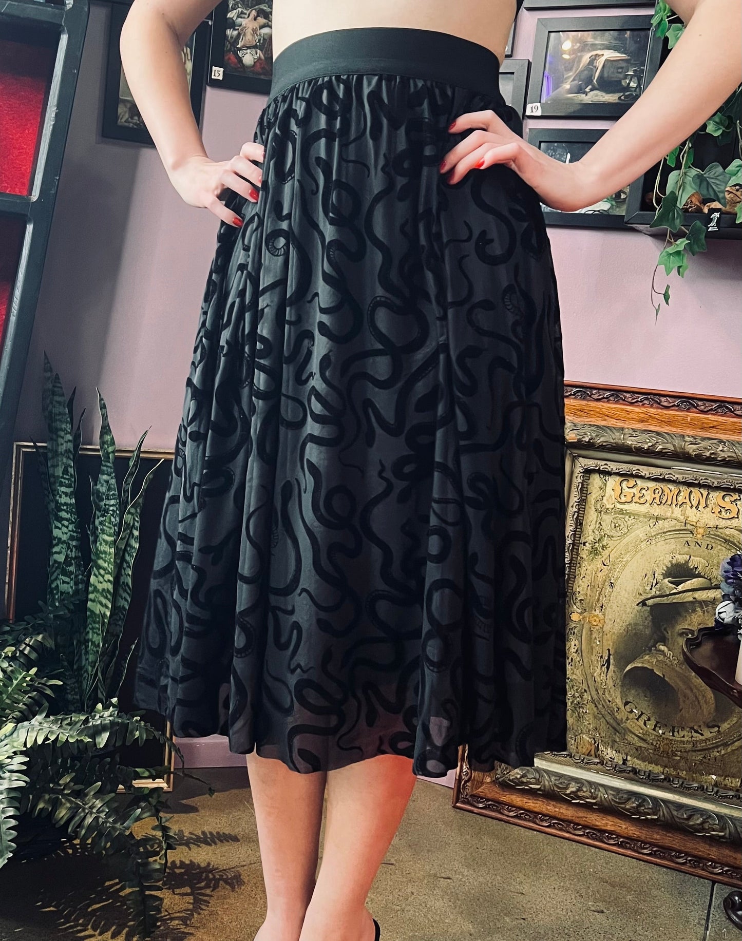 The Serpentine Skirt  - Velvet Snake Flocked Full SKIRT - READY TO SHIP