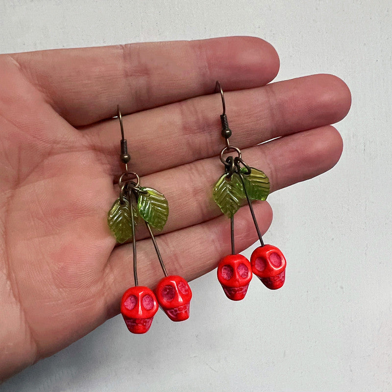 Blood Cherry Skull Earrings