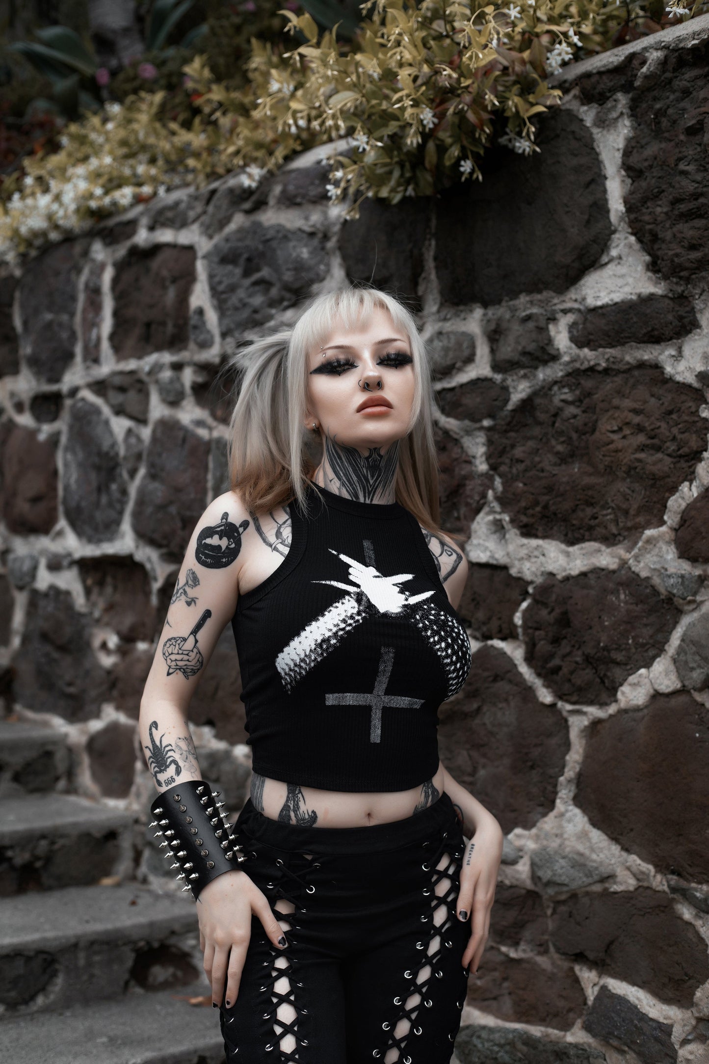 Black Metal Ribbed Tank Top