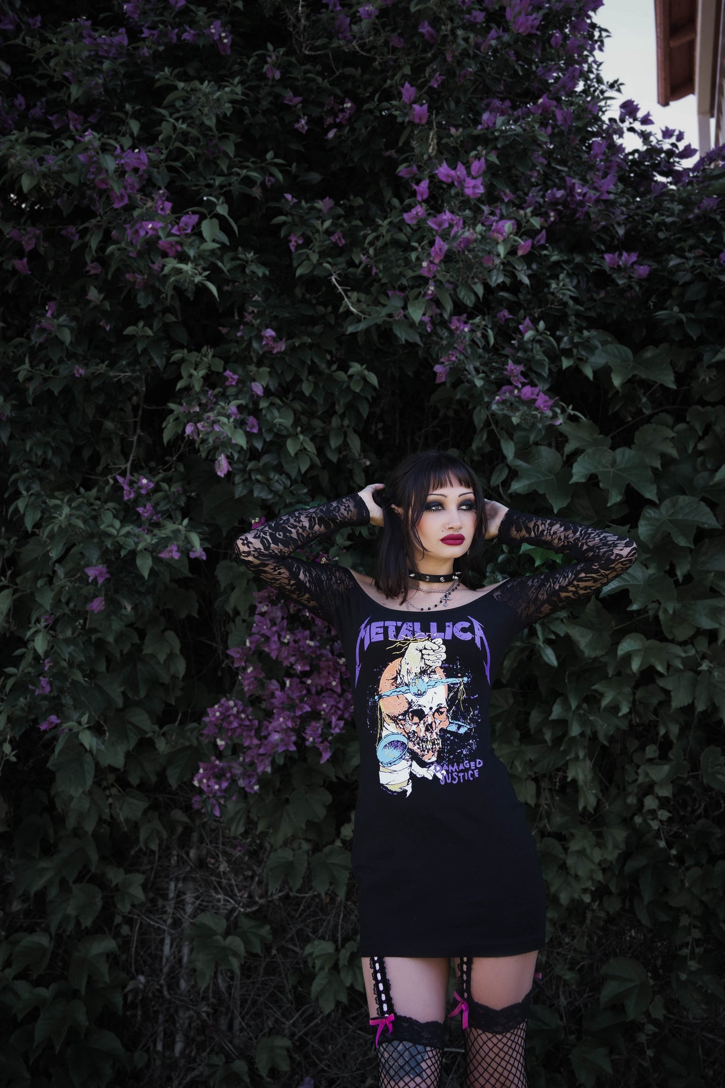 Metallica Off- Shoulder Lace Dress