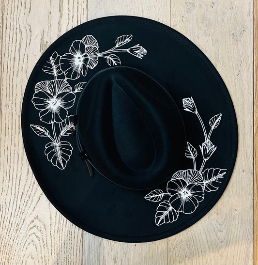 Vegan Felt Hat - XL Brim - Pansies