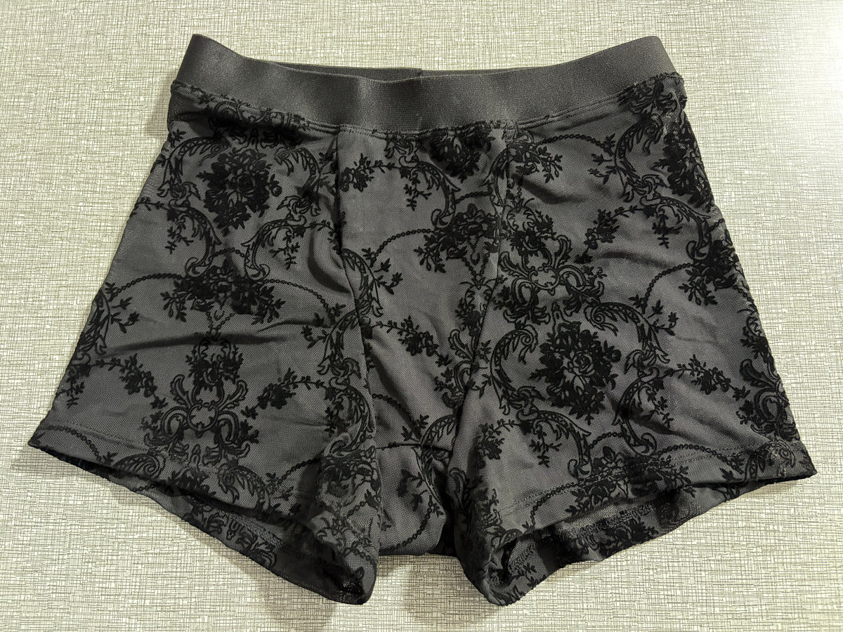 Sheer Boxer Briefs Shorts - Gothic DAMASK - READY TO SHIP