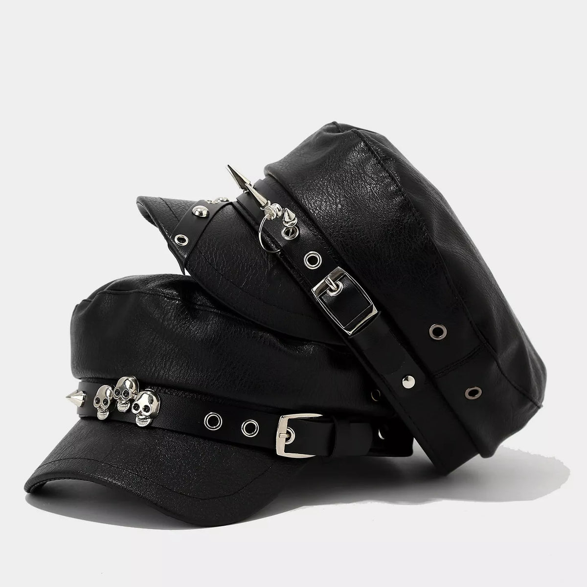 Studded Embellished Faux Leather Hat