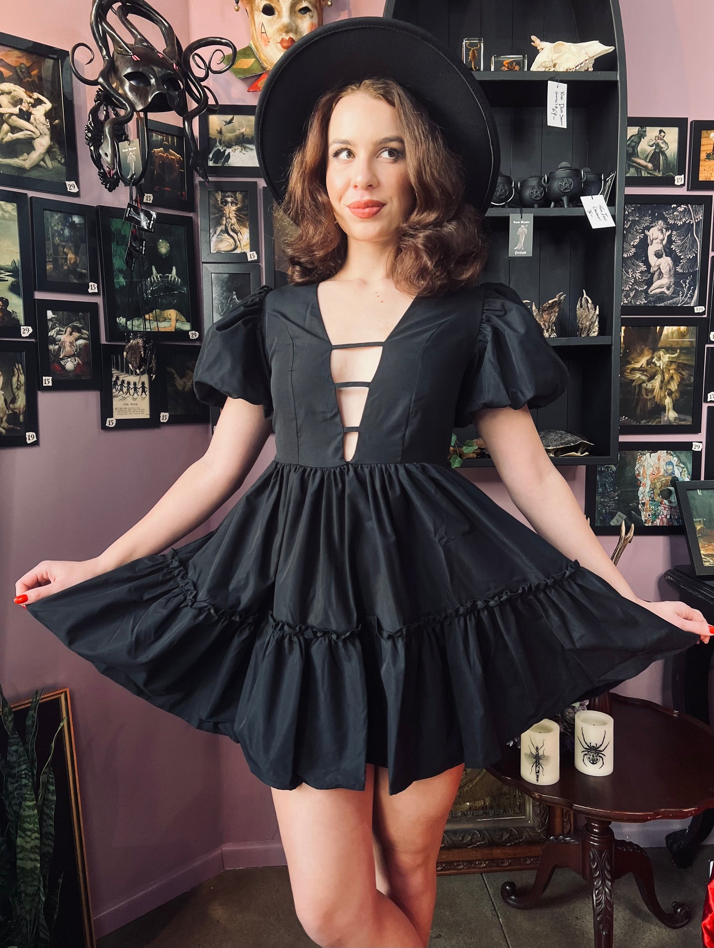 Austen - Cottage Core Bubble Party Dress with Cut Out Neckline - READY TO SHIP