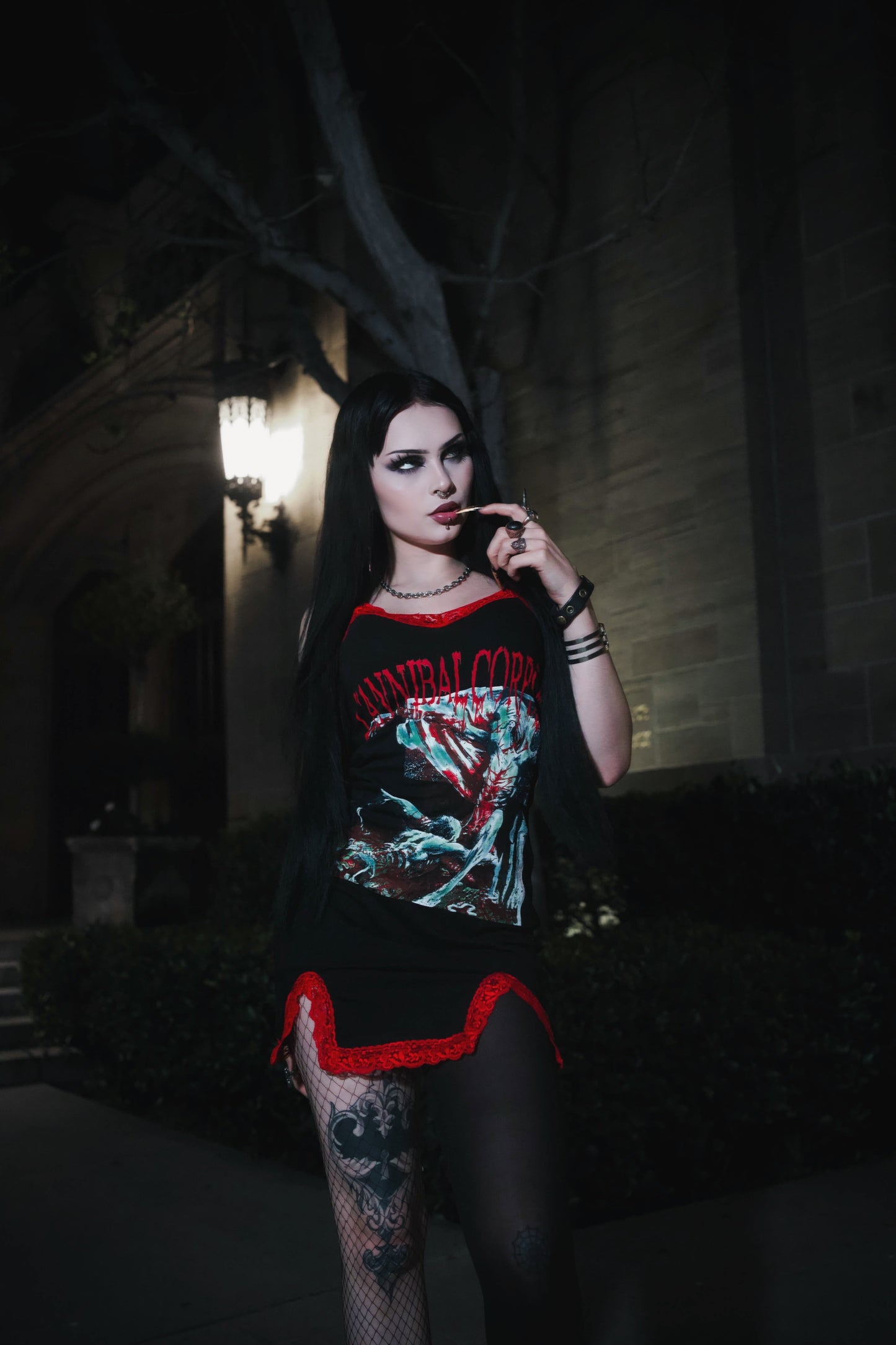 Cannibal Corpse Slit Red Lace Dress