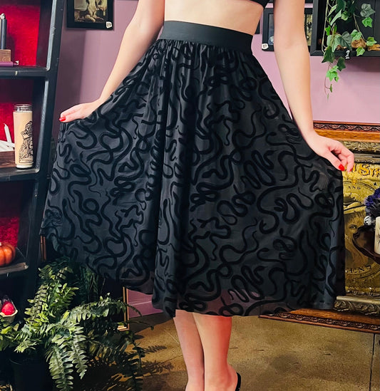 The Serpentine Skirt  - Velvet Snake Flocked Full SKIRT - READY TO SHIP
