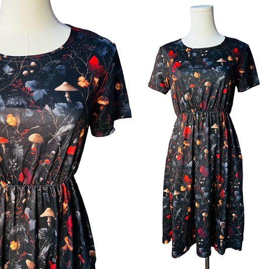 T-shirt Dress - Midnight Mushrooms
