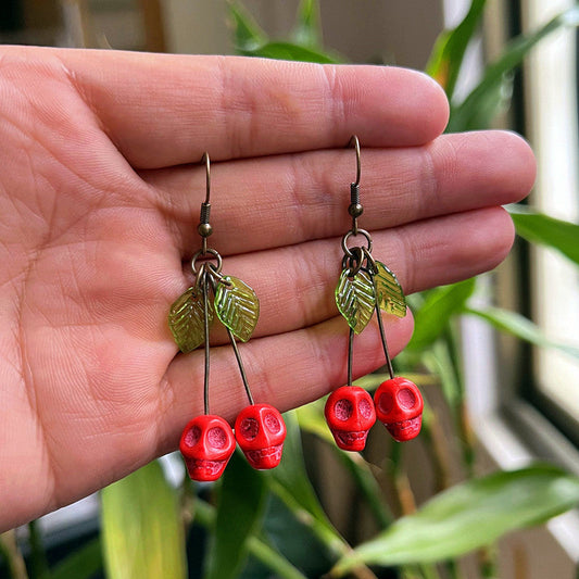 Blood Cherry Skull Earrings