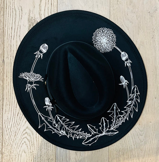 Vegan Felt Hat - XL Brim - Large Dandelions