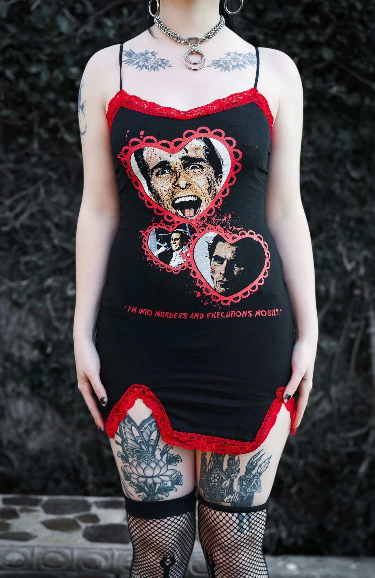 American Psycho Slit Red Lace Dress