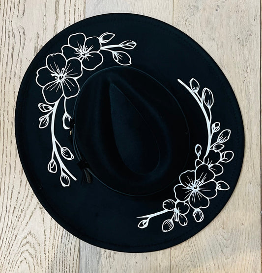 Vegan Felt Hat - XL Brim - Large Cherry Blossoms