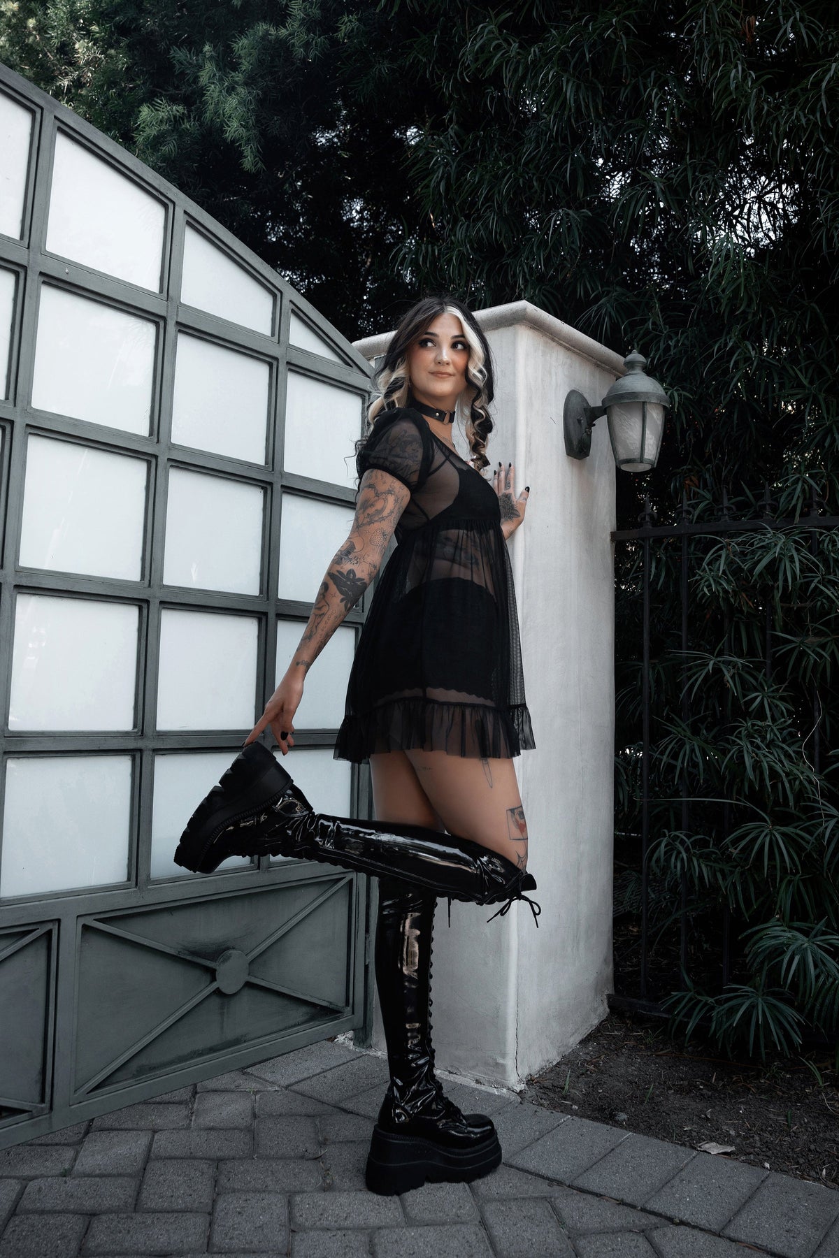 Midnight Mesh Babydoll Dress