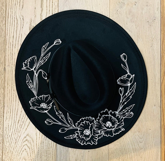 Vegan Felt Hat - XL Brim - Large Poppies